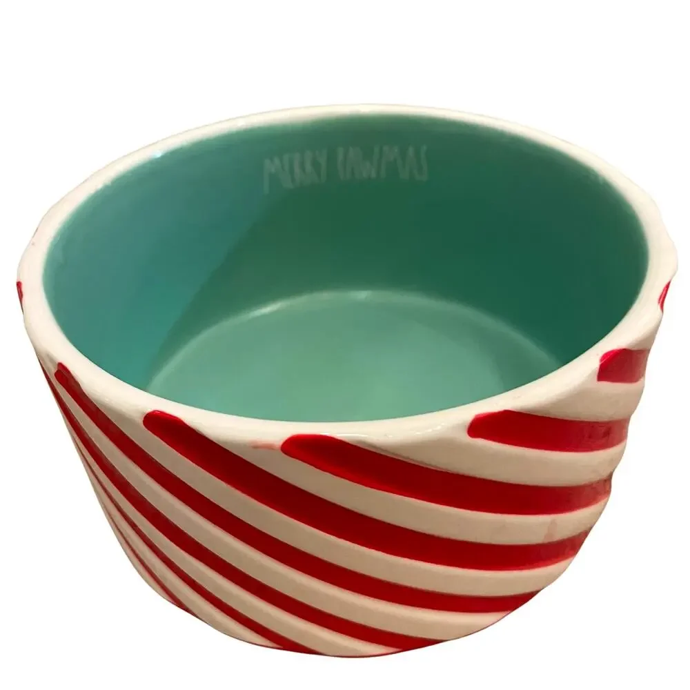 Rae Dunn Dog Bowl Christmas Candy Cane Striped MERRY PAWMAS New